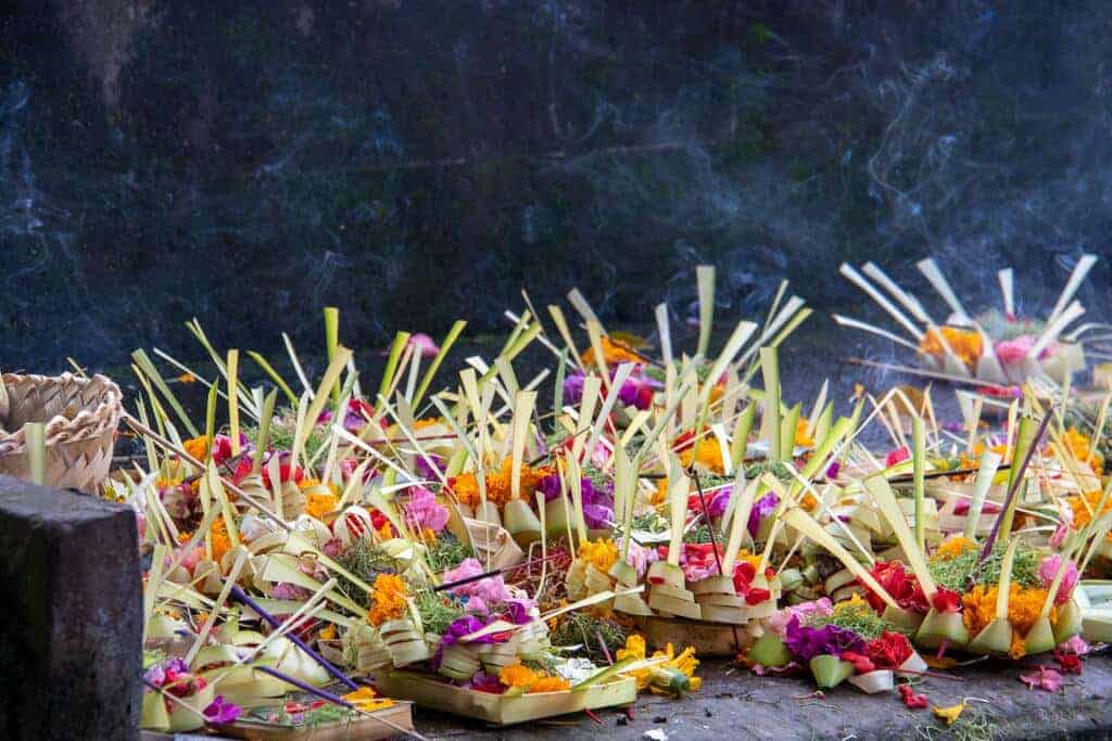 traditional flower create it for the canang sari offering in bali