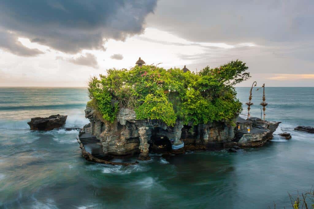 tanah lot, one of temples in bali, built above the sea