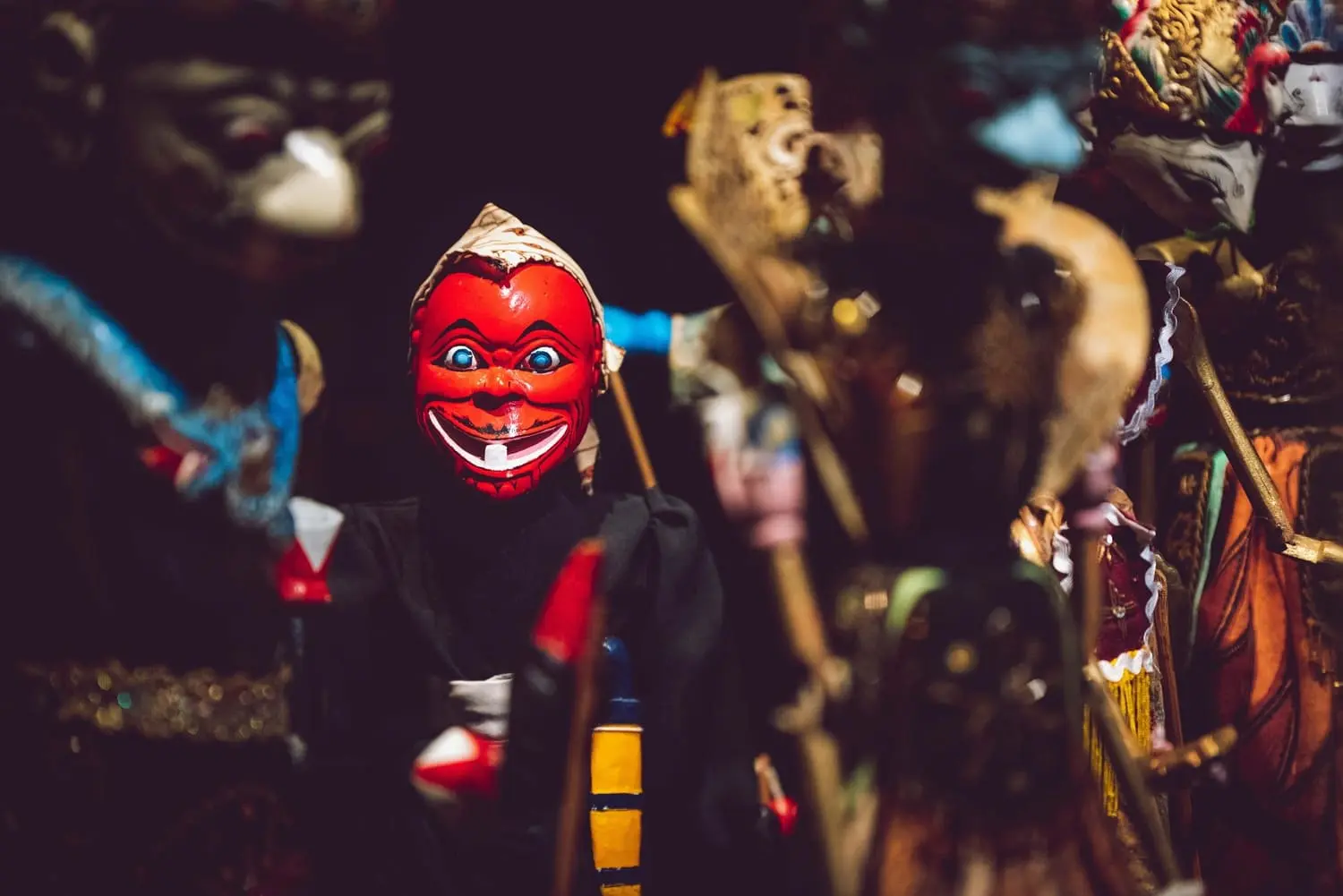 Wayang Golek Cepot surrounded by other characters
