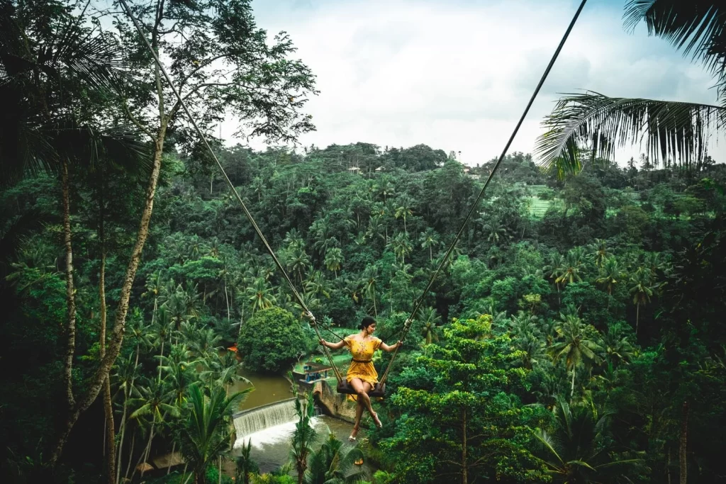 swing at tegalalang rice terrace in ubud bali during dry season